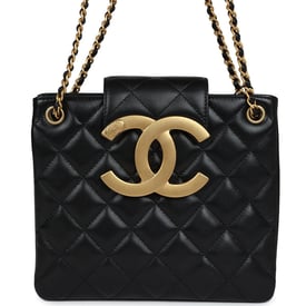 Chanel Chanel CC Small Shoulder Bag Black Lambskin Antique Gold Hardware