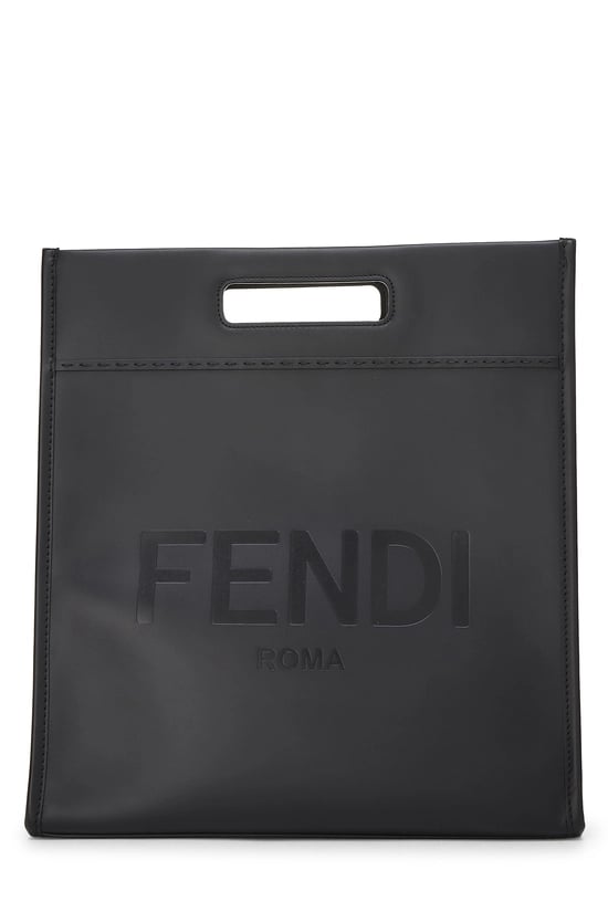 Black Calfskin Logo Shopper Tote Medium