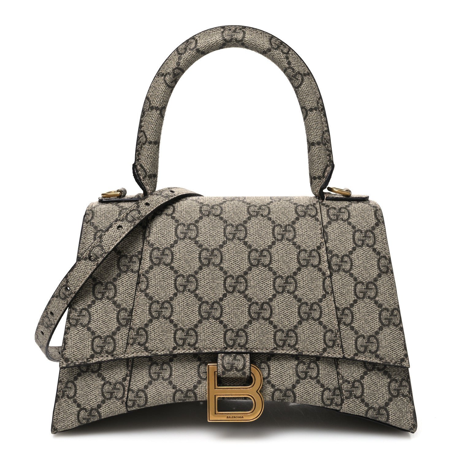 Balenciaga X GUCCI GG Supreme Monogram Small Hourglass Top Handle Bag Beige Ebony