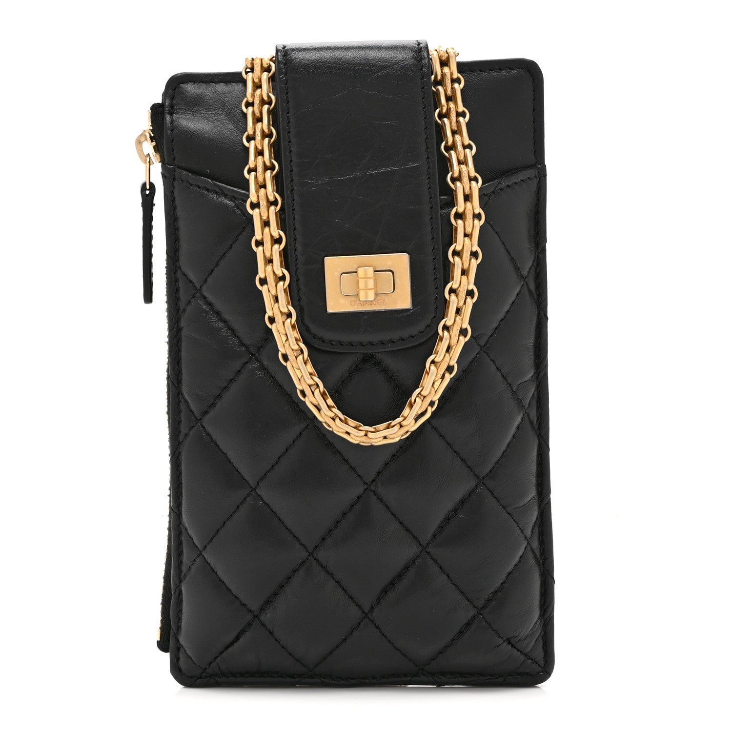 Chanel Aged Calfskin Quilted Reissue Phone Holder With Chain Bag Black