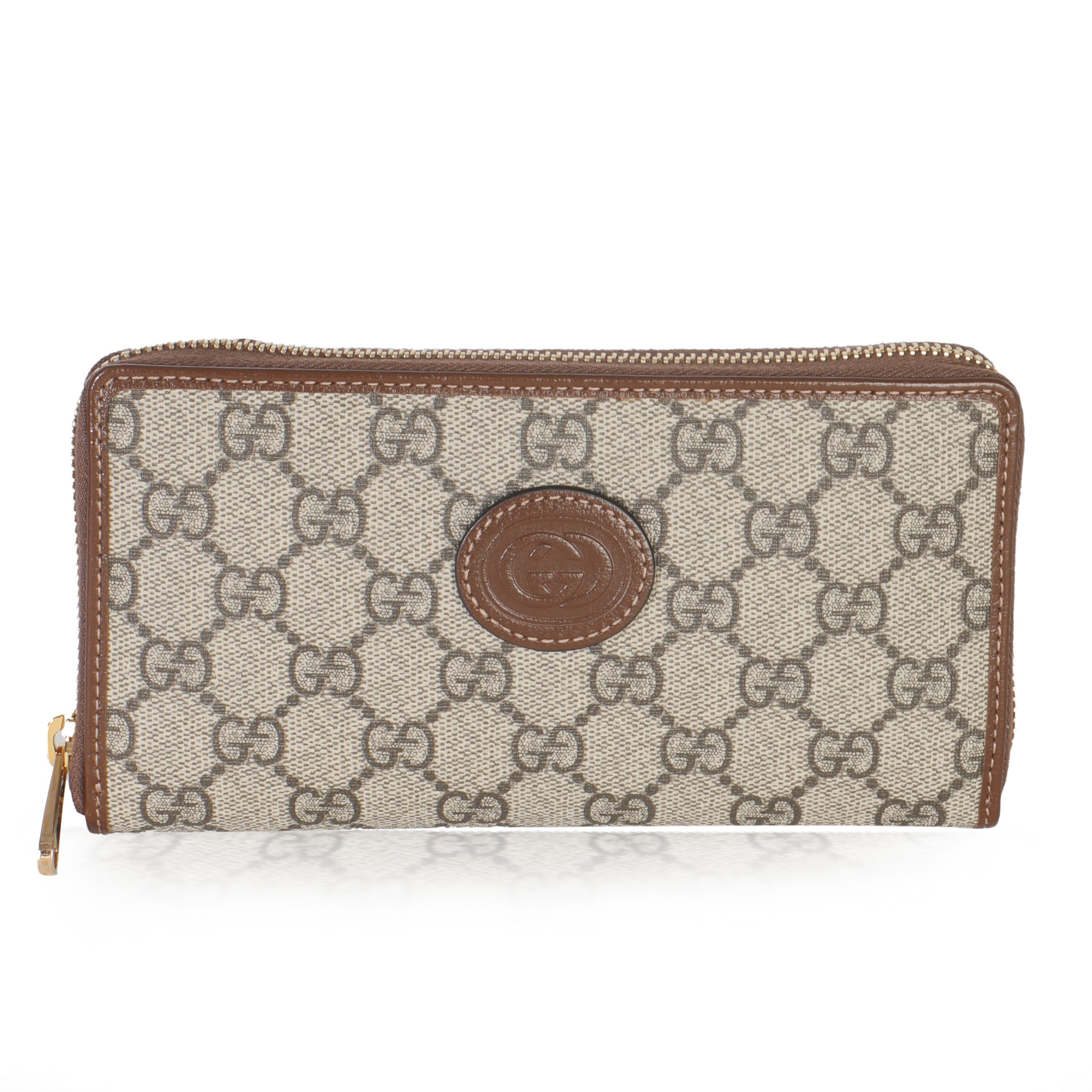 Gucci Beige Brown GG Supreme Canvas Retro Interlocking G Wallet