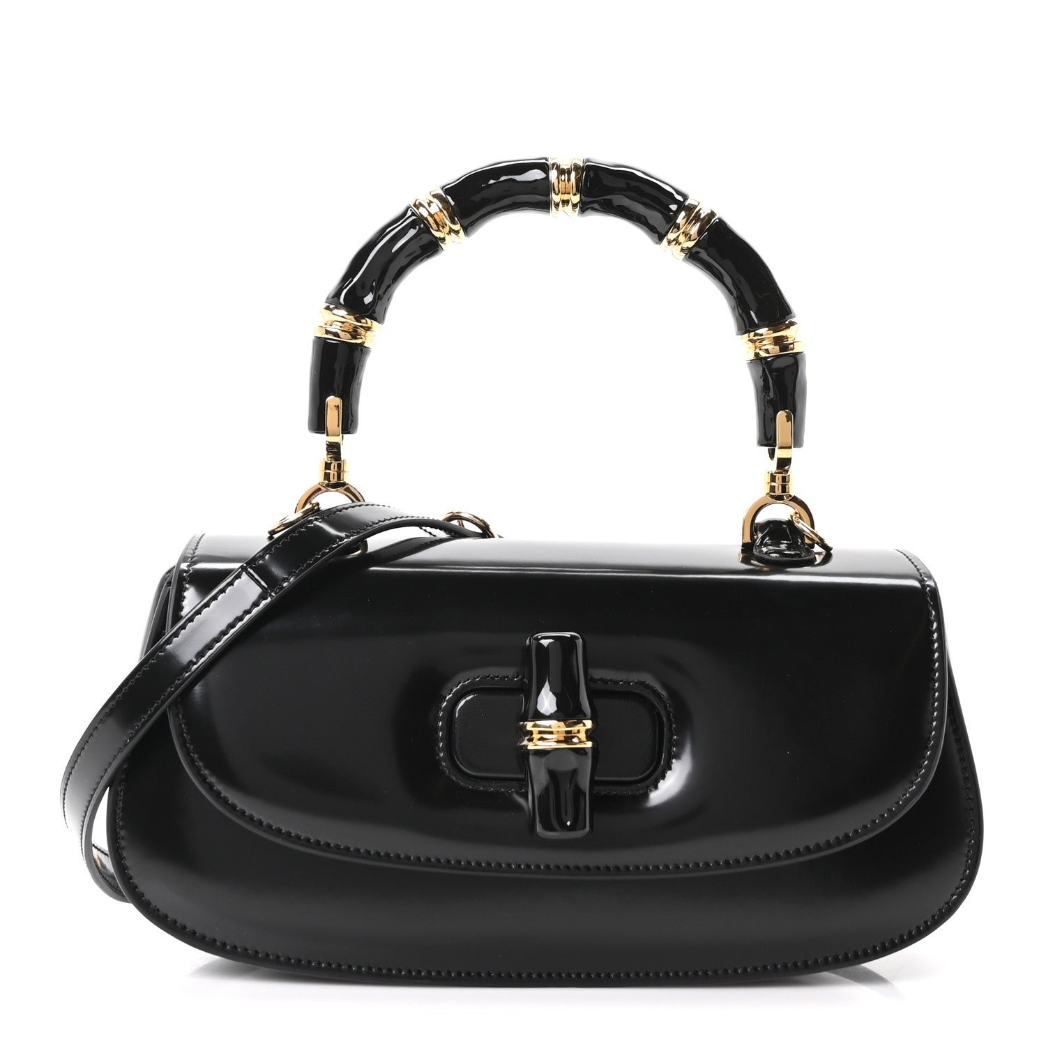 Gucci Shiny Polished Calfskin Medium Bamboo Diva Black