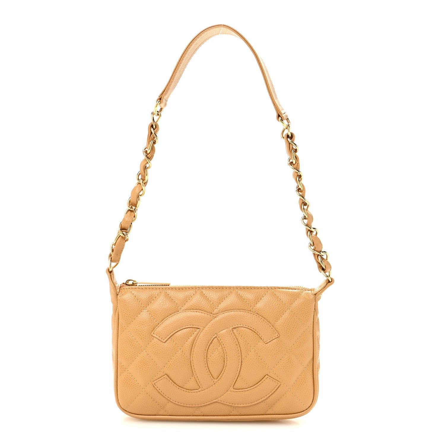 Chanel Caviar Quilted Timeless CC Shoulder Bag Beige
