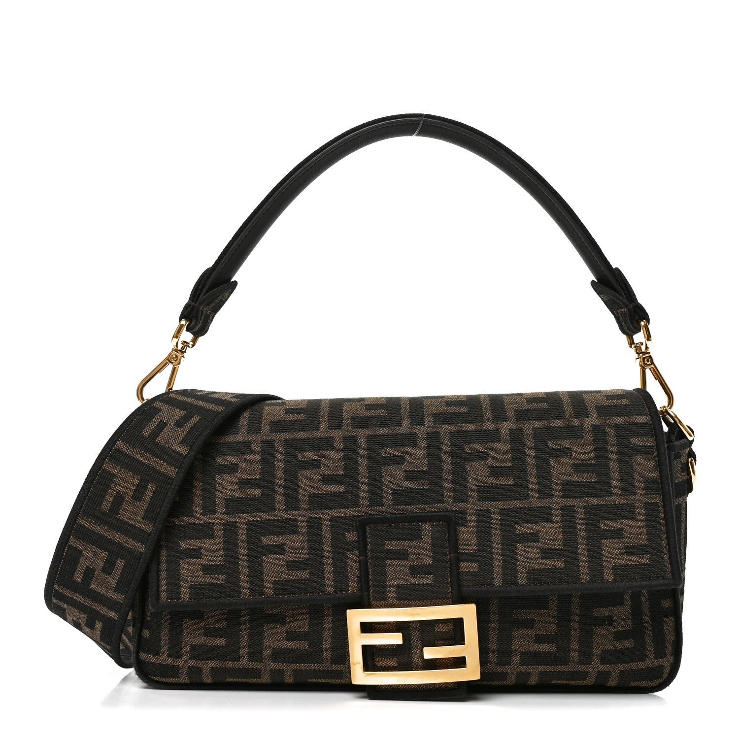 Fendi Fabric Jacquard FF 1974 Medium Baguette Tobacco Moro Black