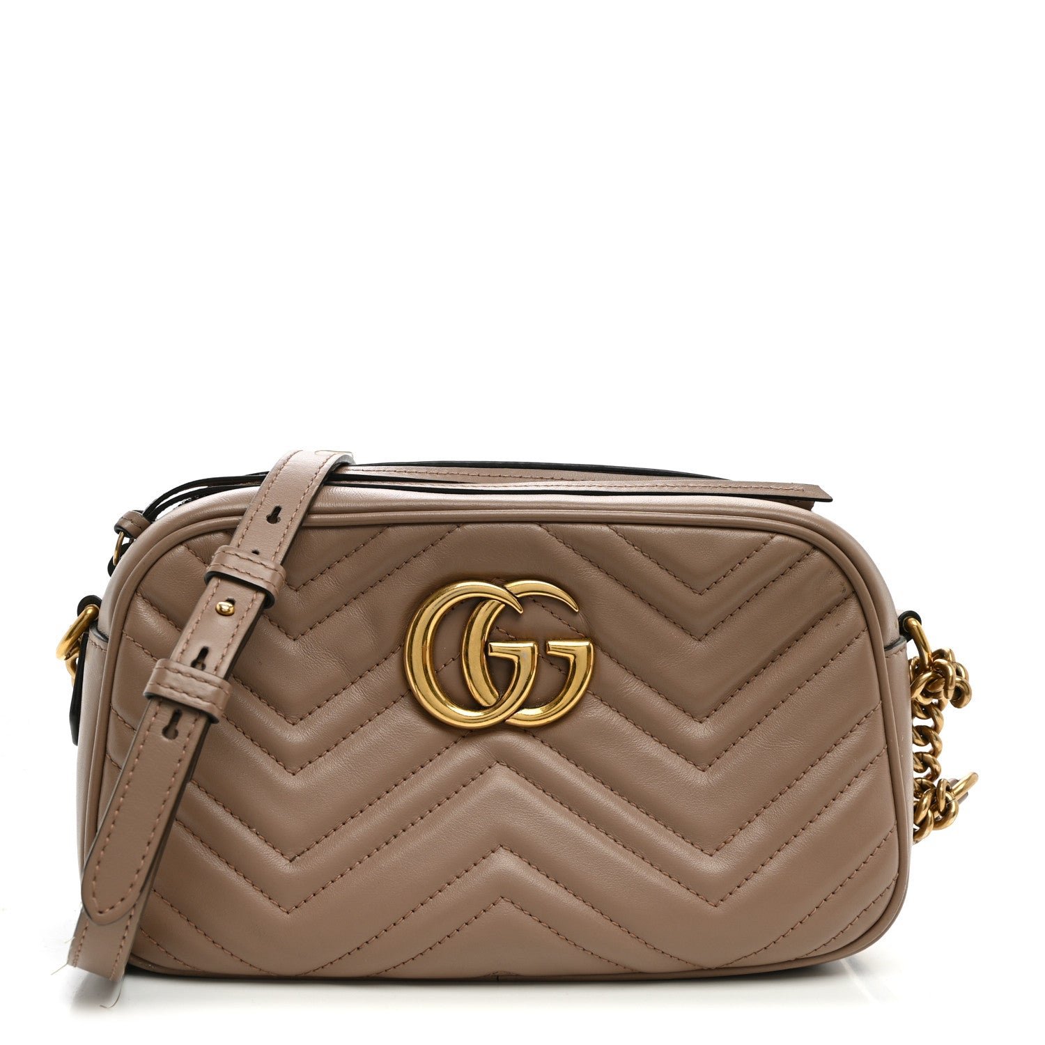 Gucci Calfskin Matelasse Small GG Marmont Chain Shoulder Bag Porcelain Rose