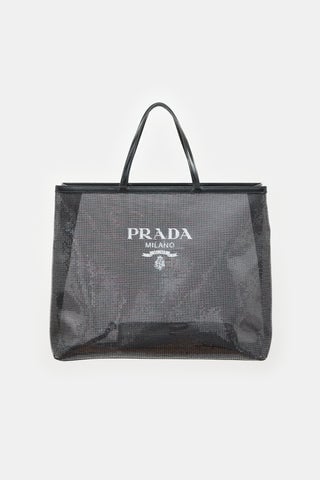 Mesh Sequin Logo Tote Bag