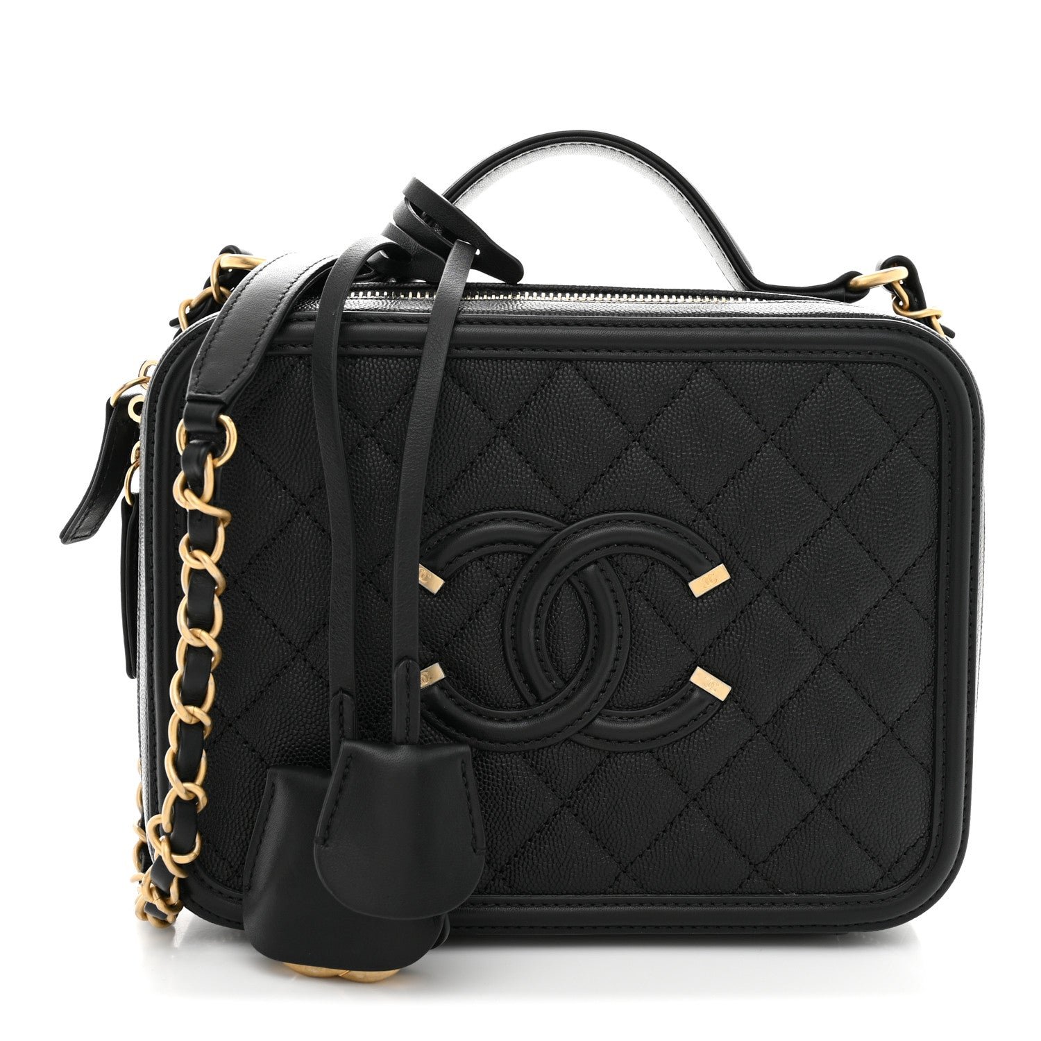 Caviar Quilted Medium CC Filigree Vanity Case Black