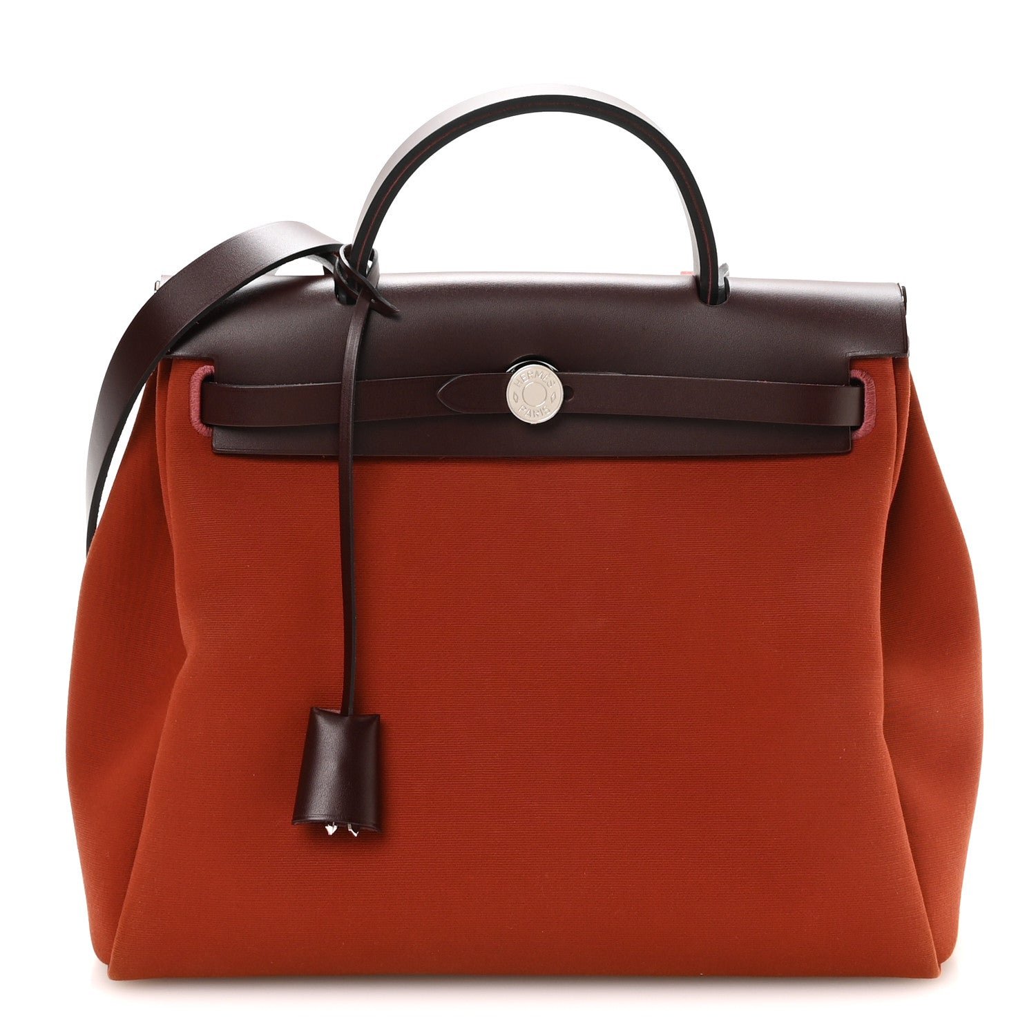 Hermes Military Toile Vache Hunter Tri-Color Herbag Zip Retourne 31 PM Rouge H Cuirve Orange Mecano