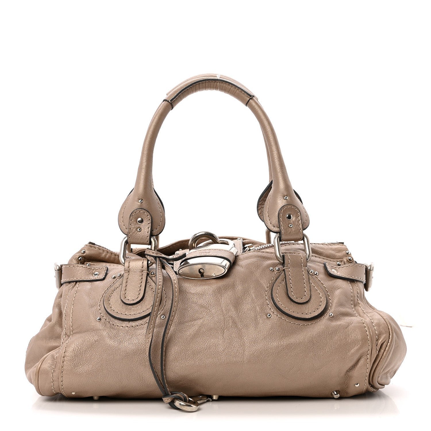 Chloe Metallic Calfskin Medium Paddington Satchel Taupe