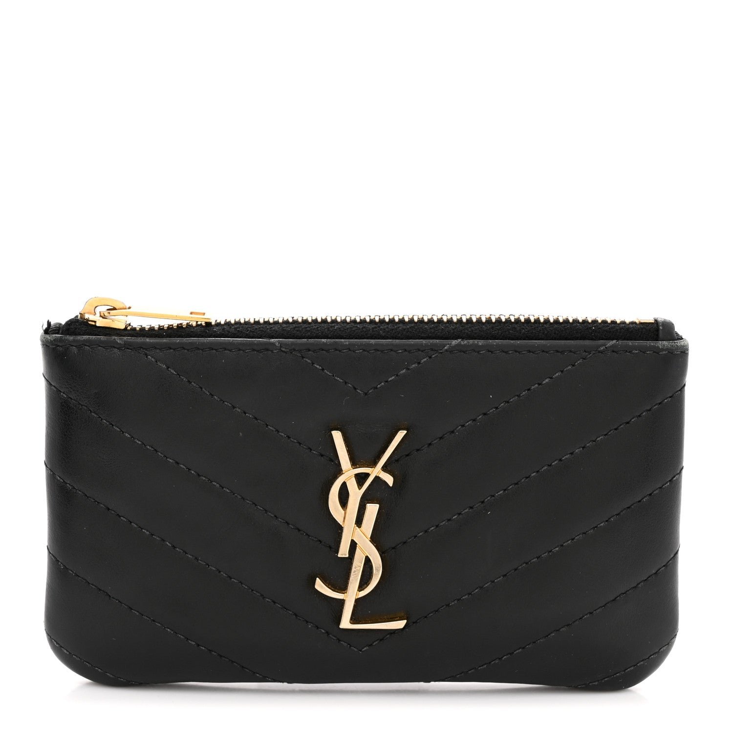 Saint Laurent Calfskin Matelasse Monogram Key Pouch Black