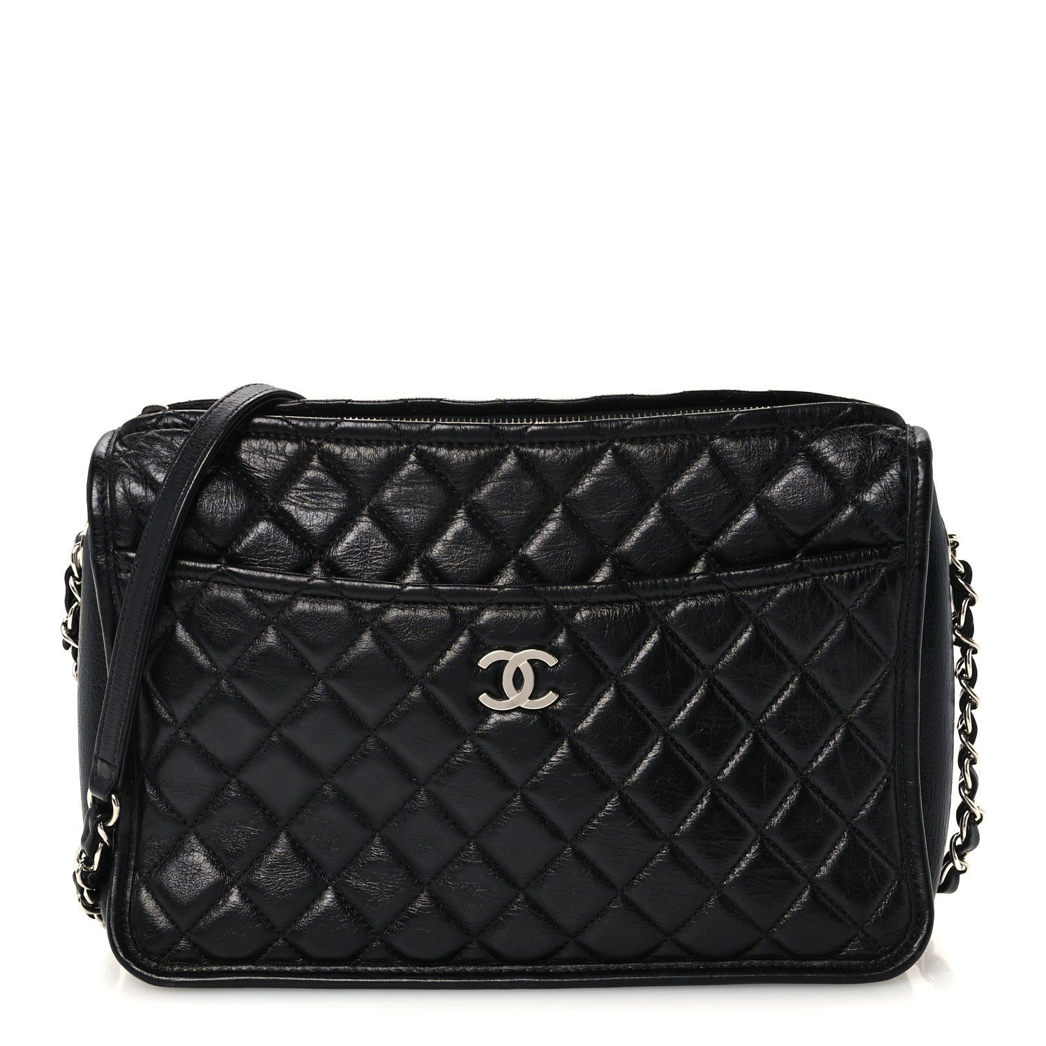 Chanel Aged Calfskin Quilted Large Working Vibe Camera Case Black