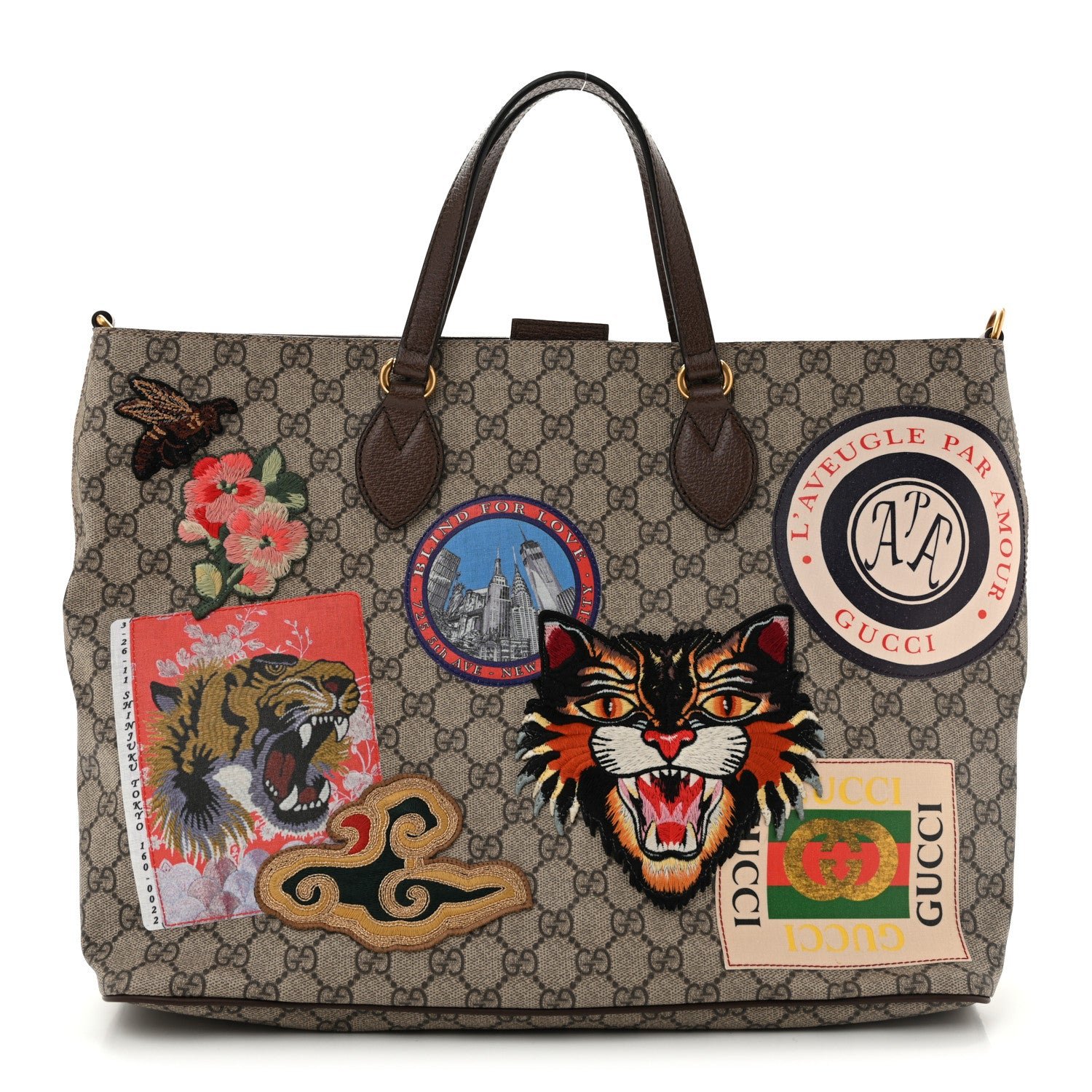 Gucci Soft GG Supreme Monogram Courrier Medium Crossbody Tote Beige New Acero