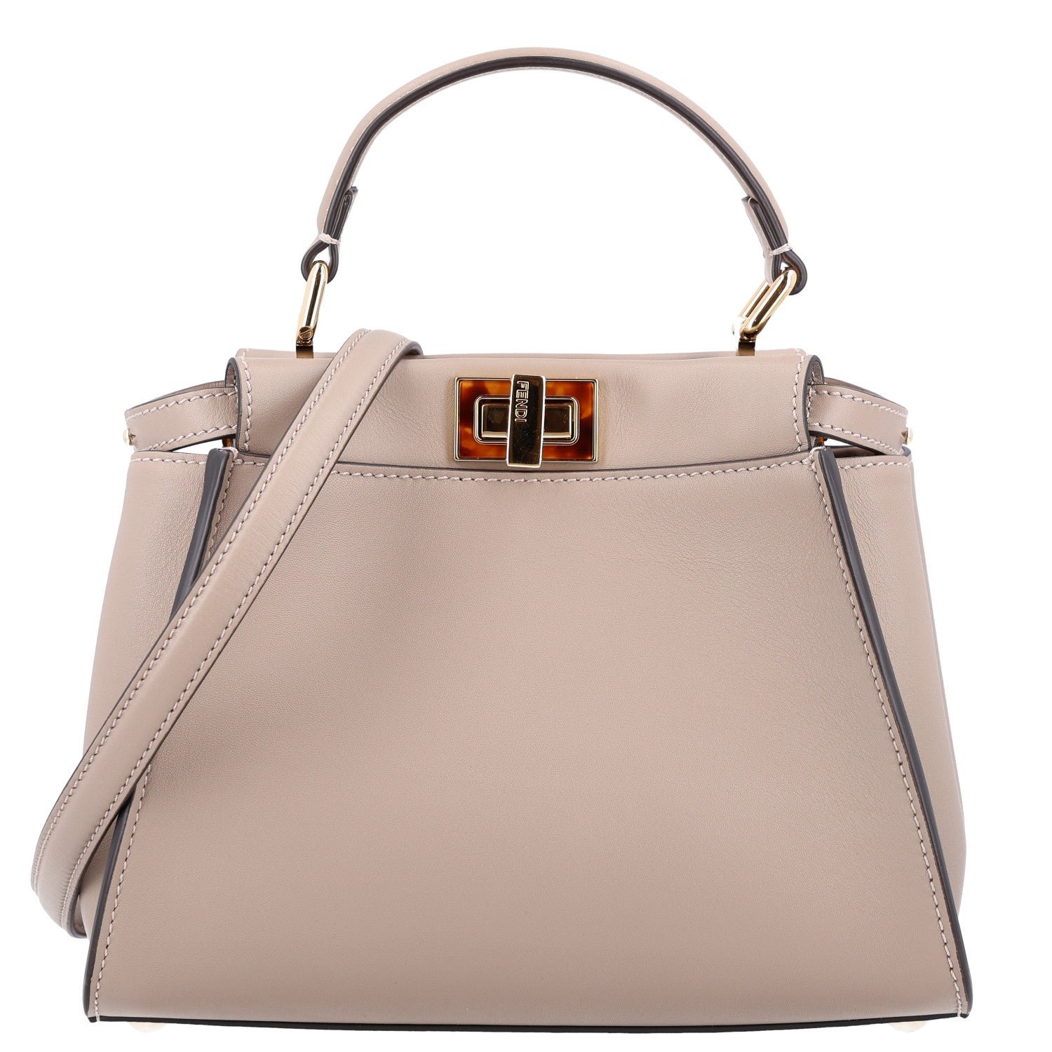 Fendi Vitello Seta Shiny Nappa Plexiglass Tortoise Mini Peekaboo Iconic Satchel Tortora