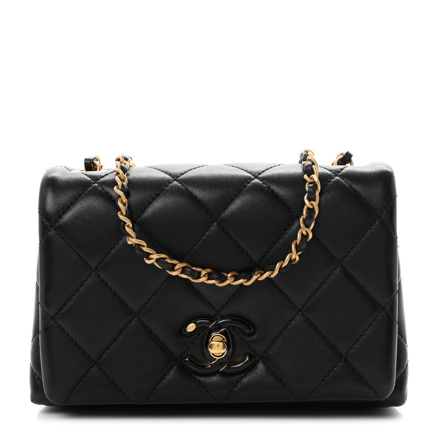 Chanel Shiny Lambskin Quilted Enamel CC Mini Flap Black