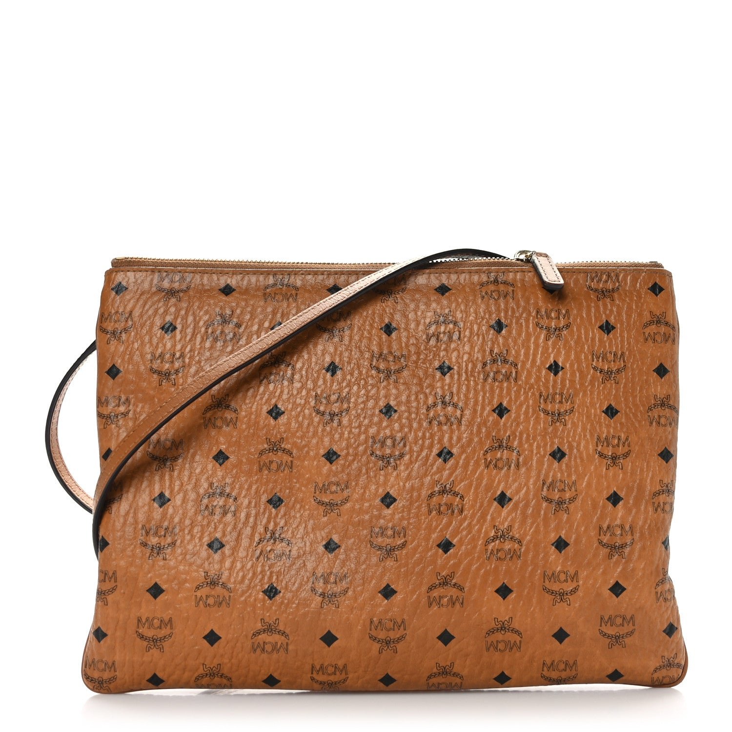MCM Visetos Medium Crossbody Pouch Cognac