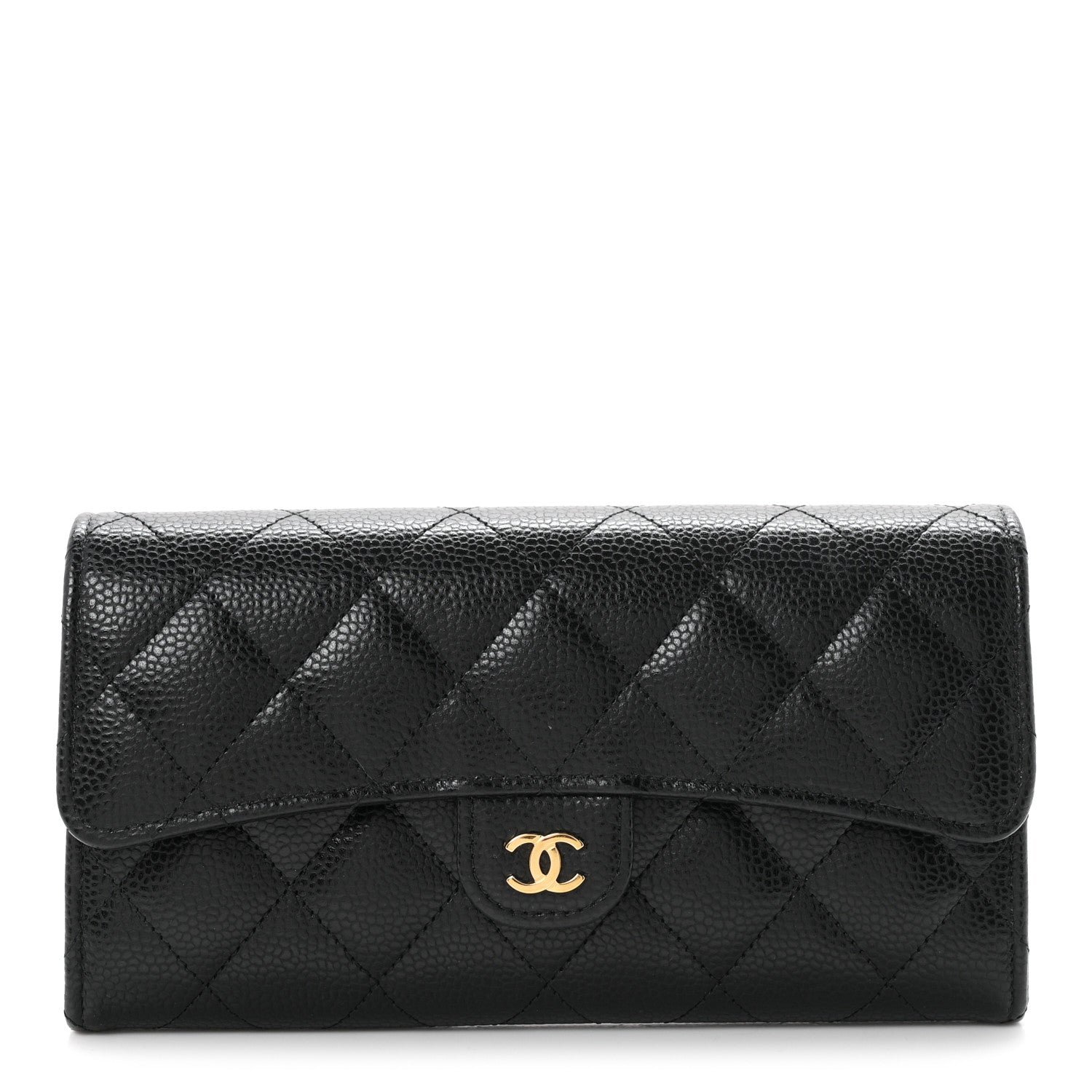 Chanel Caviar Quilted Large Gusset Flap Wallet Black