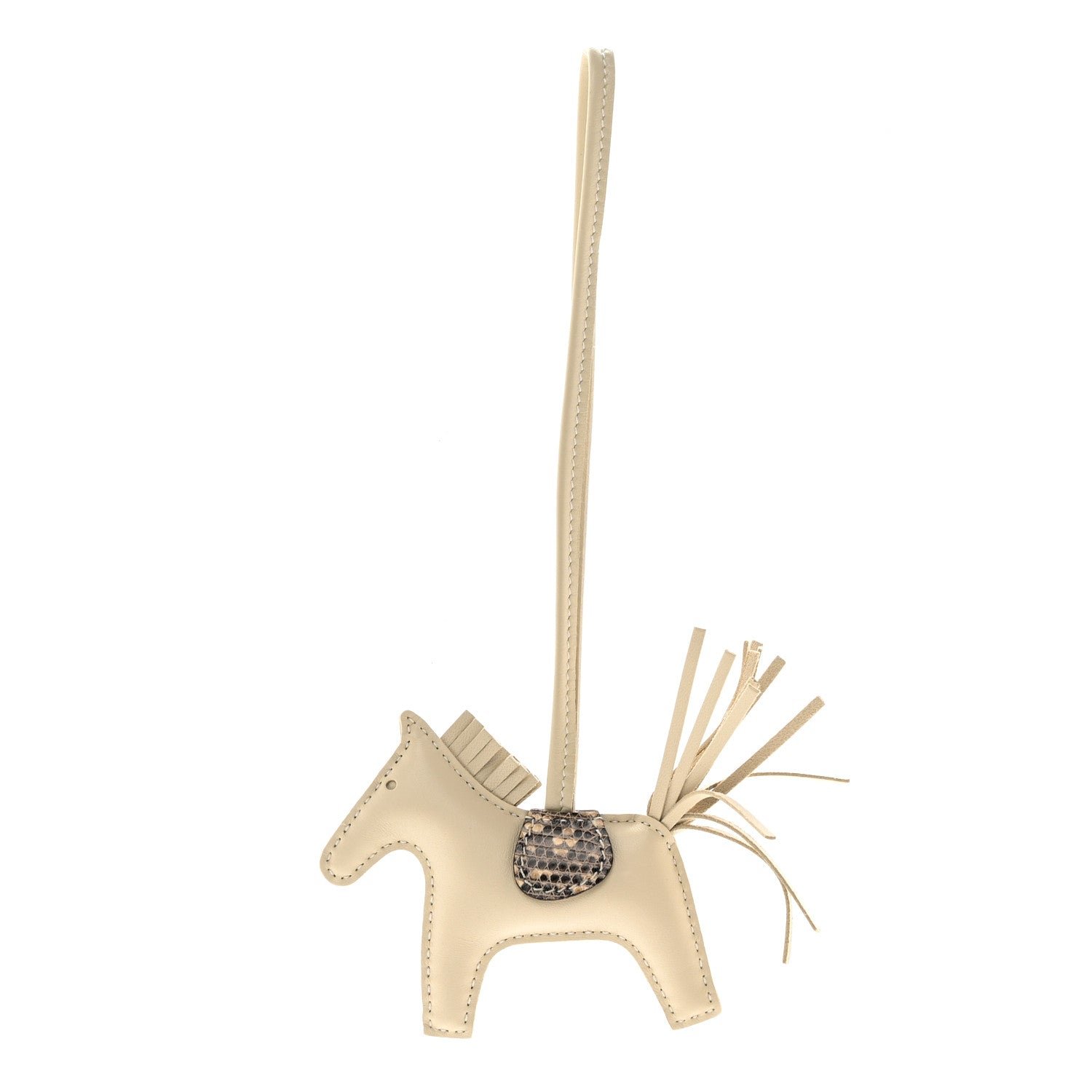 Hermes Milo Lambskin Lizard Touch Grigri Rodeo Horse Bag Charm PM Craie Ombre