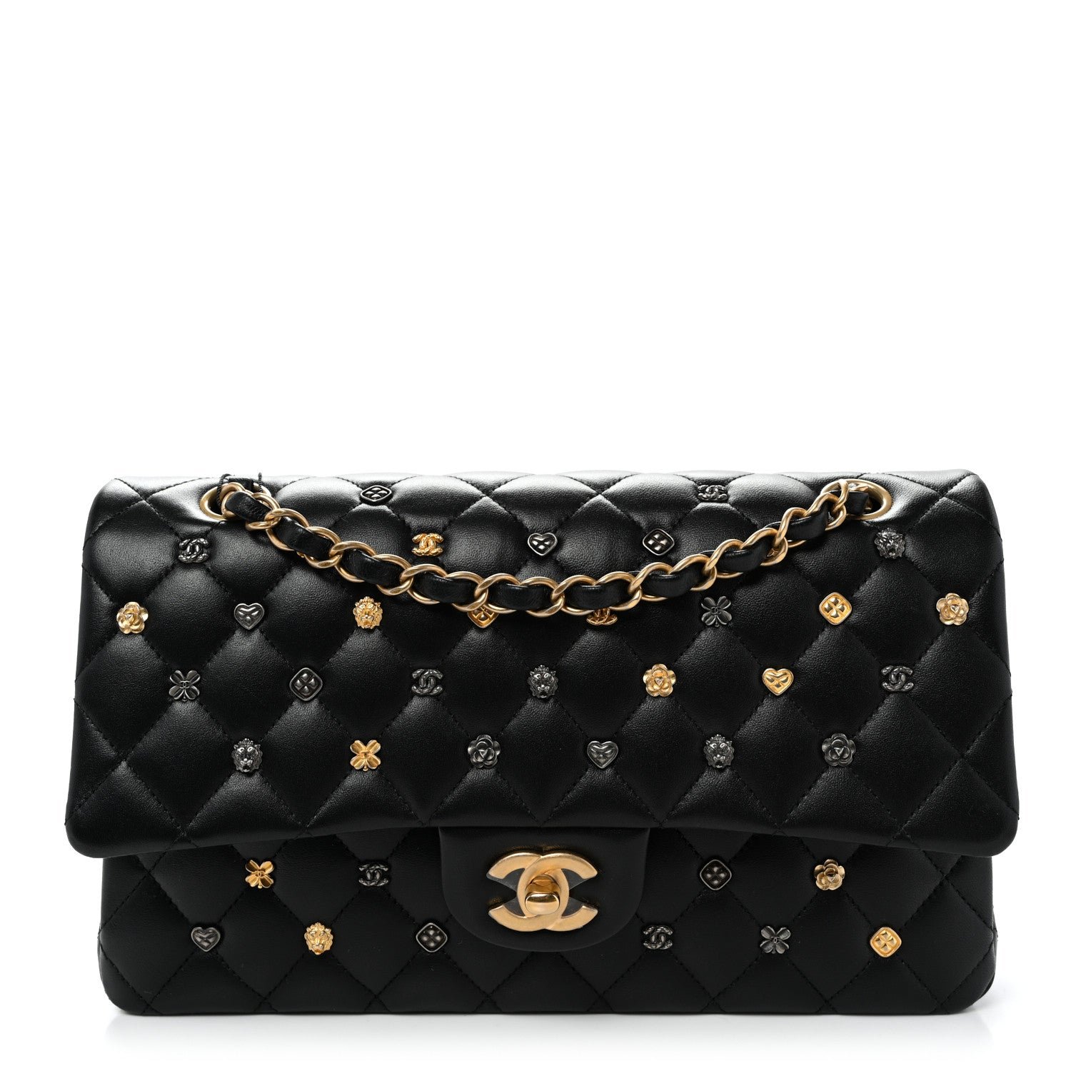 Chanel Lambskin Quilted Studded Medium Double Flap Black
