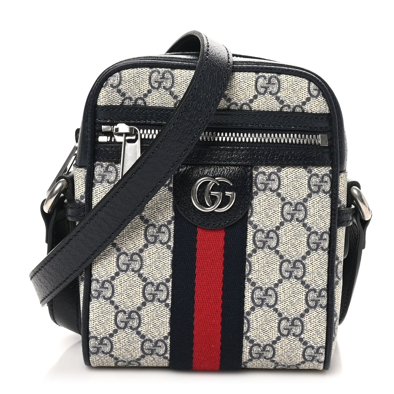 Gucci GG Supreme Monogram Textured Calfskin Web Mini Ophidia Messenger Beige Blue
