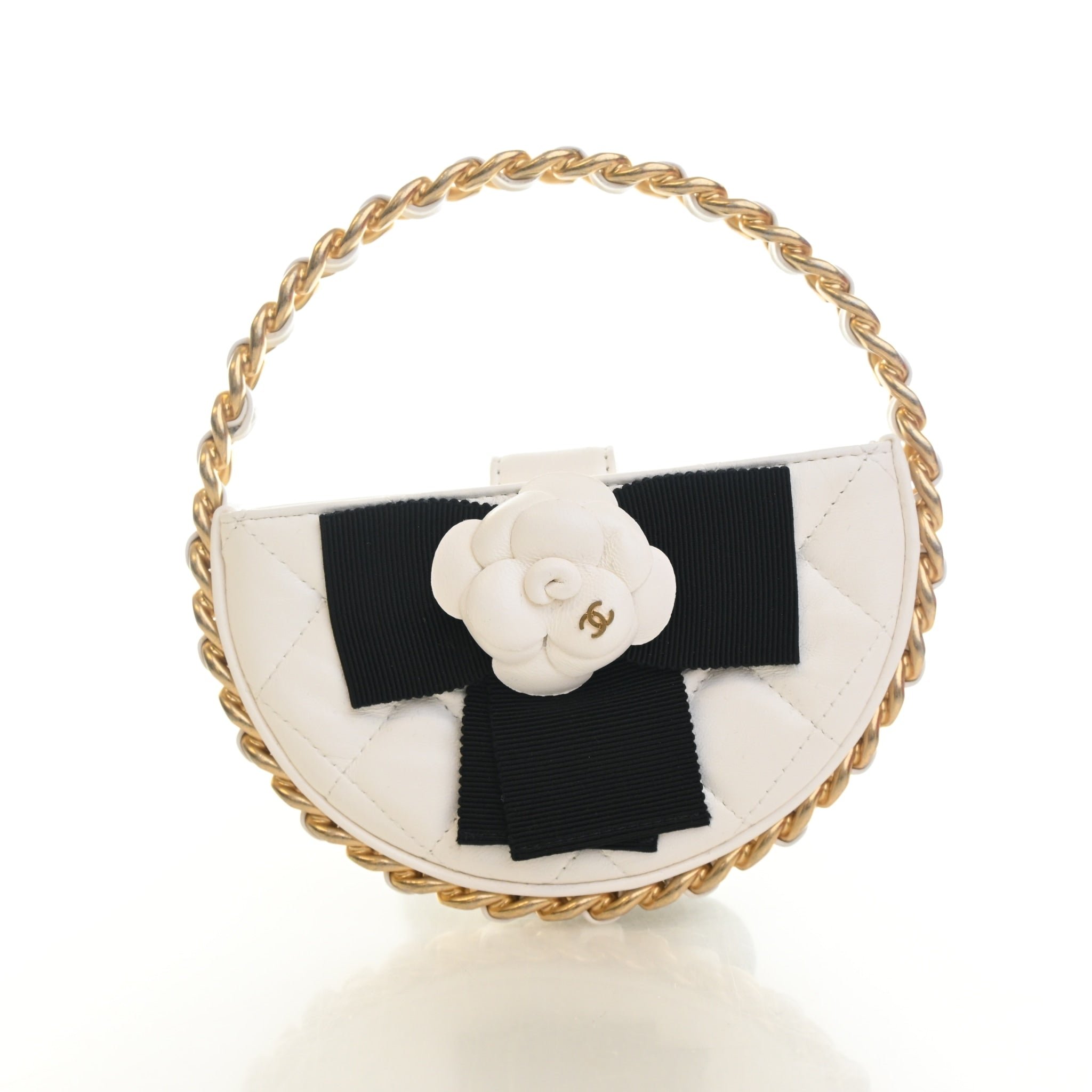 Chanel Mini Lambskin Round Camellia Clutch