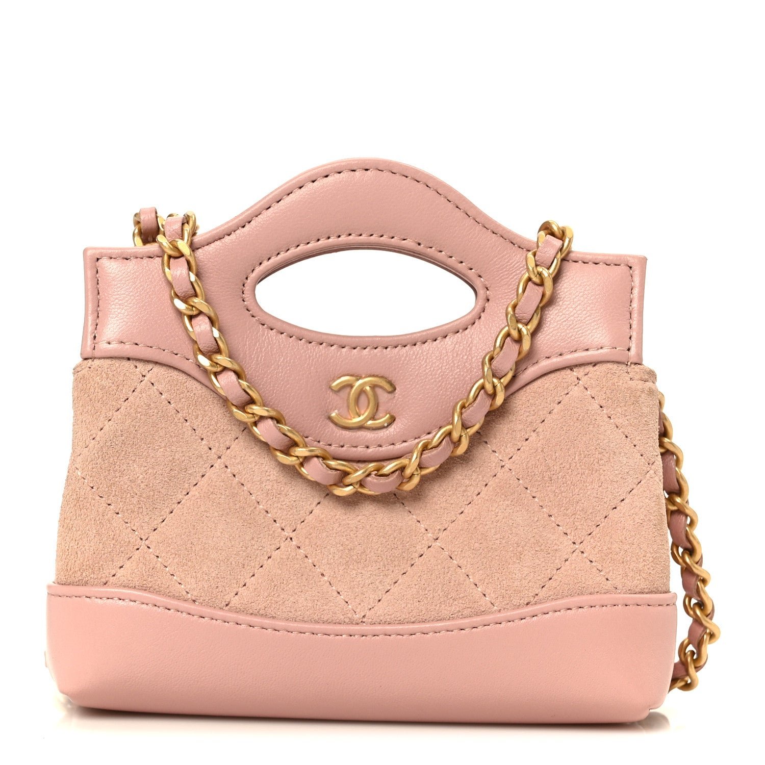 Chanel Suede Shiny Crumpled Calfskin Quilted Micro 31 Shopping Bag Light Pink