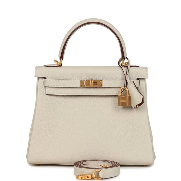 Hermes Hermes Special Order (HSS) Kelly Retourne 25 Craie Verso Togo Brushed Gold Hardware