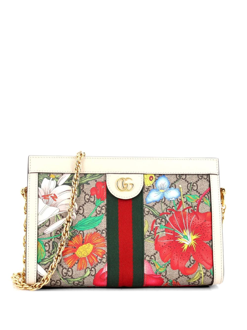 Ophidia Chain Shoulder Bag Flora GG Coated Canvas Small crossbody bag