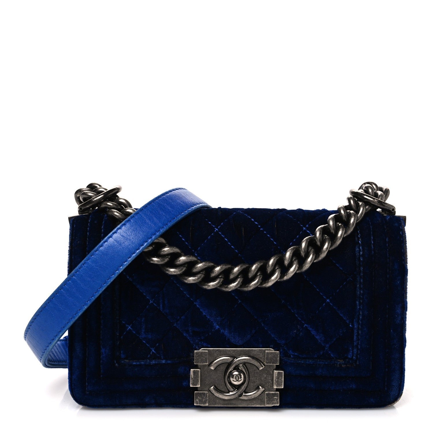 Chanel Velvet Quilted Small Boy Flap Blue