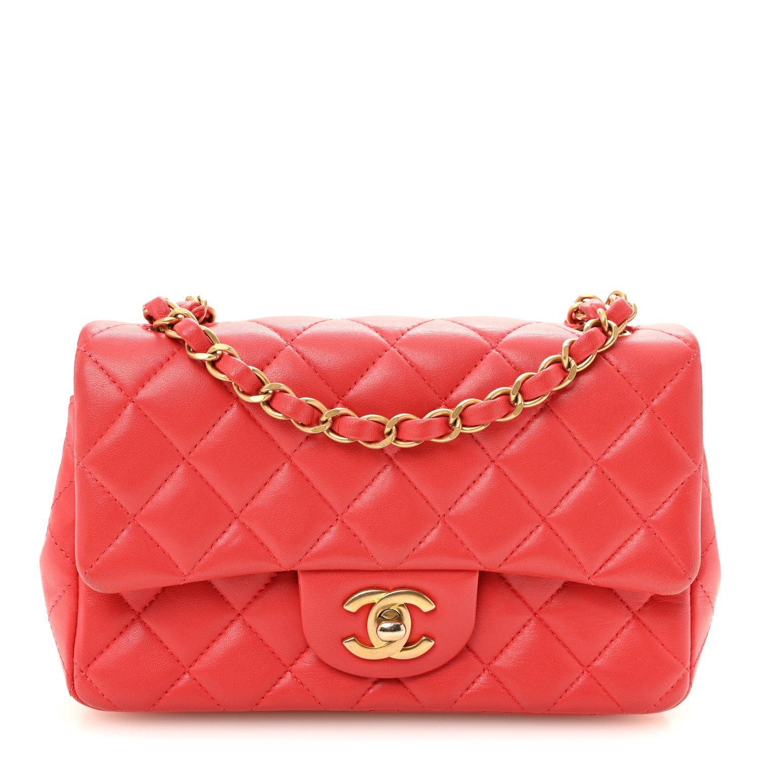 Chanel Lambskin Quilted Mini Rectangular Flap Red