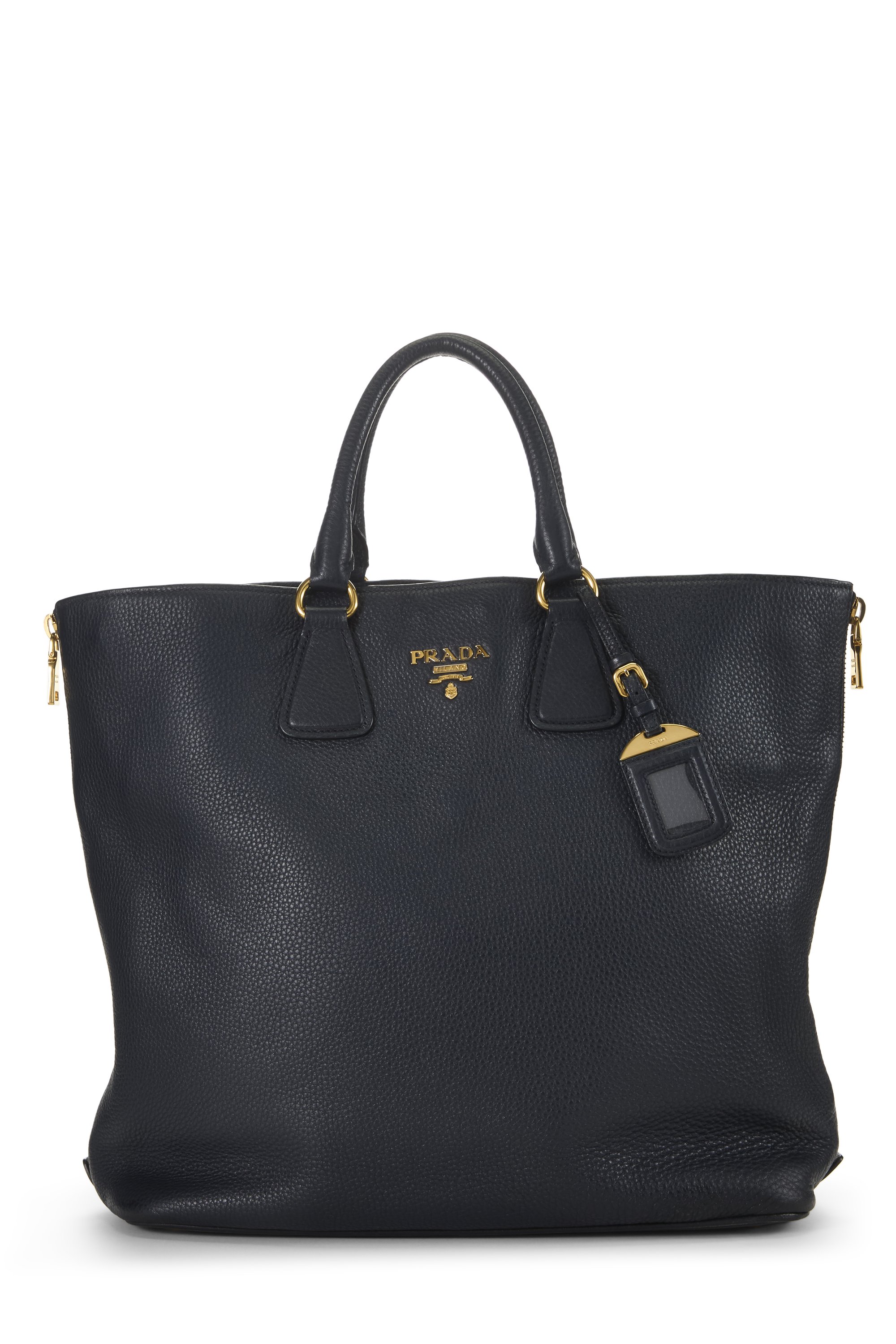 Navy Vitello Daino Side Zip Tote