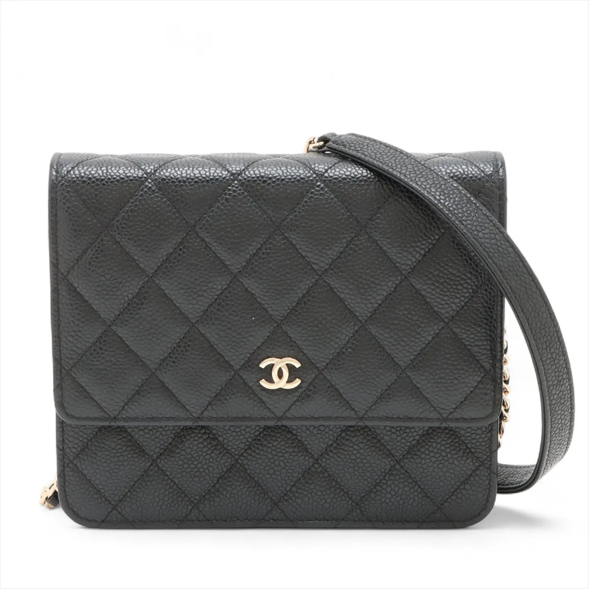 Chanel Matelasse Caviar Skin Chain Wallet Black Gold Metal Fittings 25XXXXXX