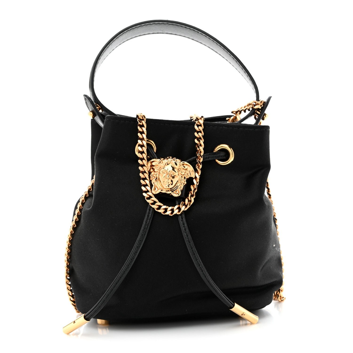 Versace Satin Medusa Mini Bucket Bag Black