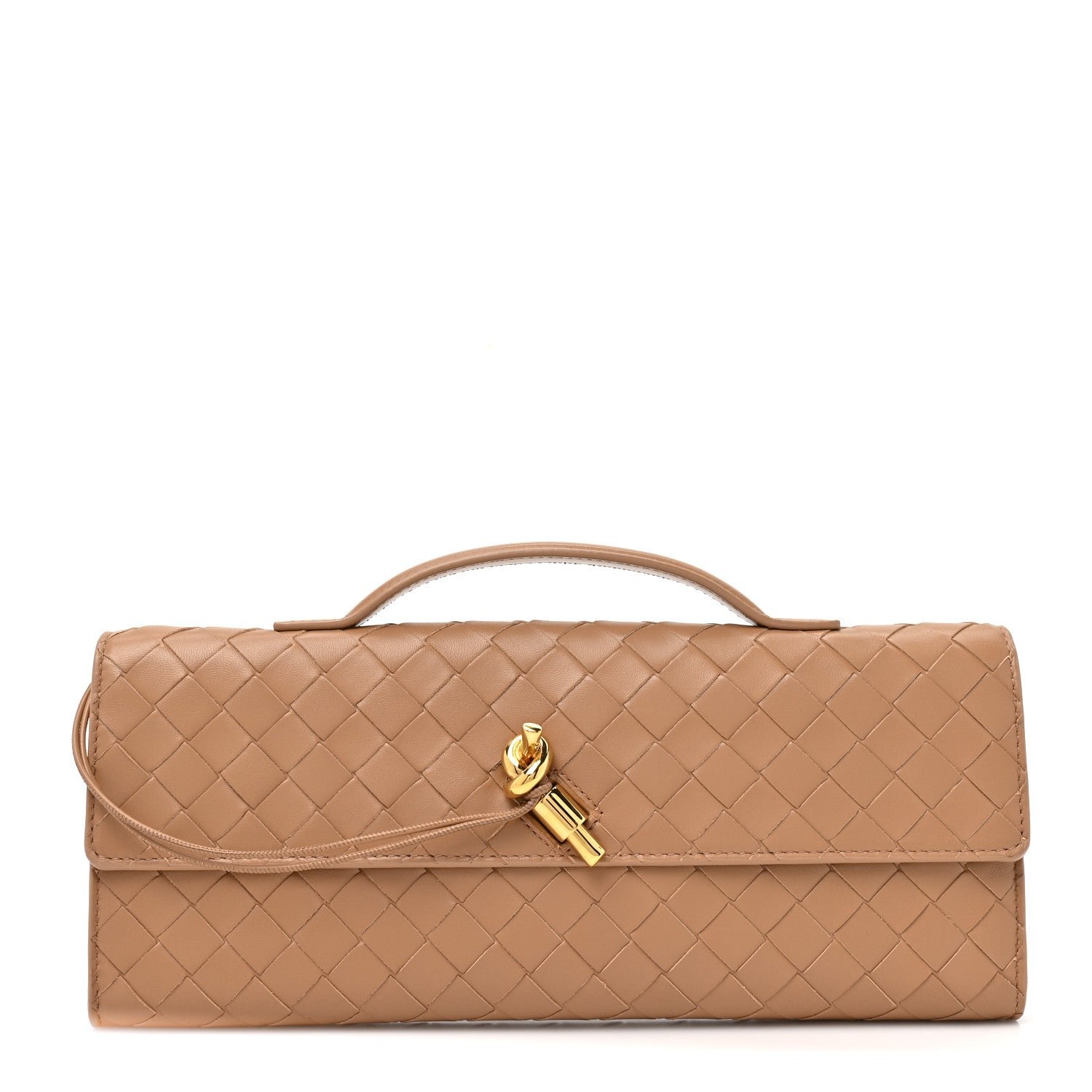 Bottega Veneta Nappa Intrecciato Long Andiamo Top Handle Clutch Pale Brown
