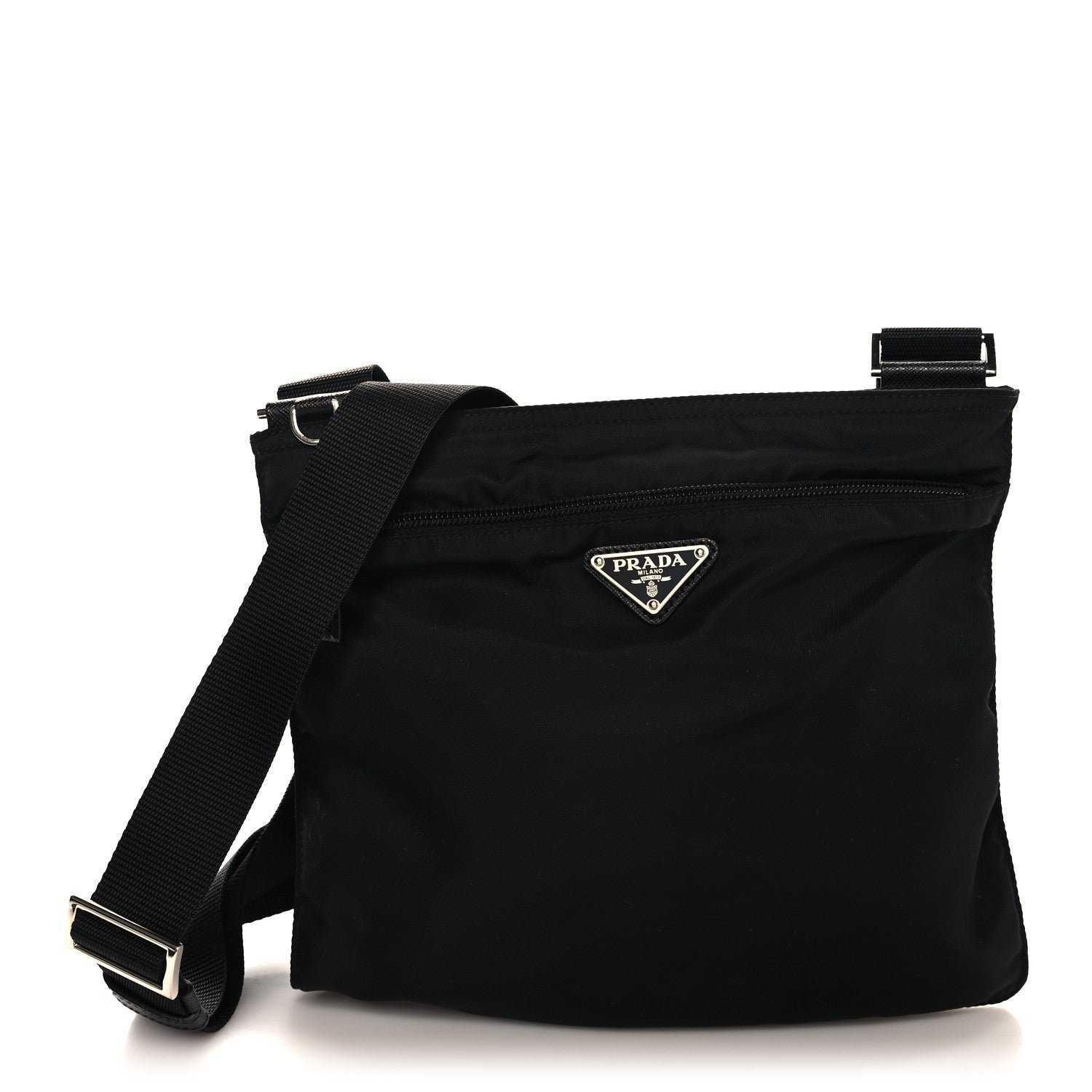Prada Nylon Vela Flat Messenger Bag Black
