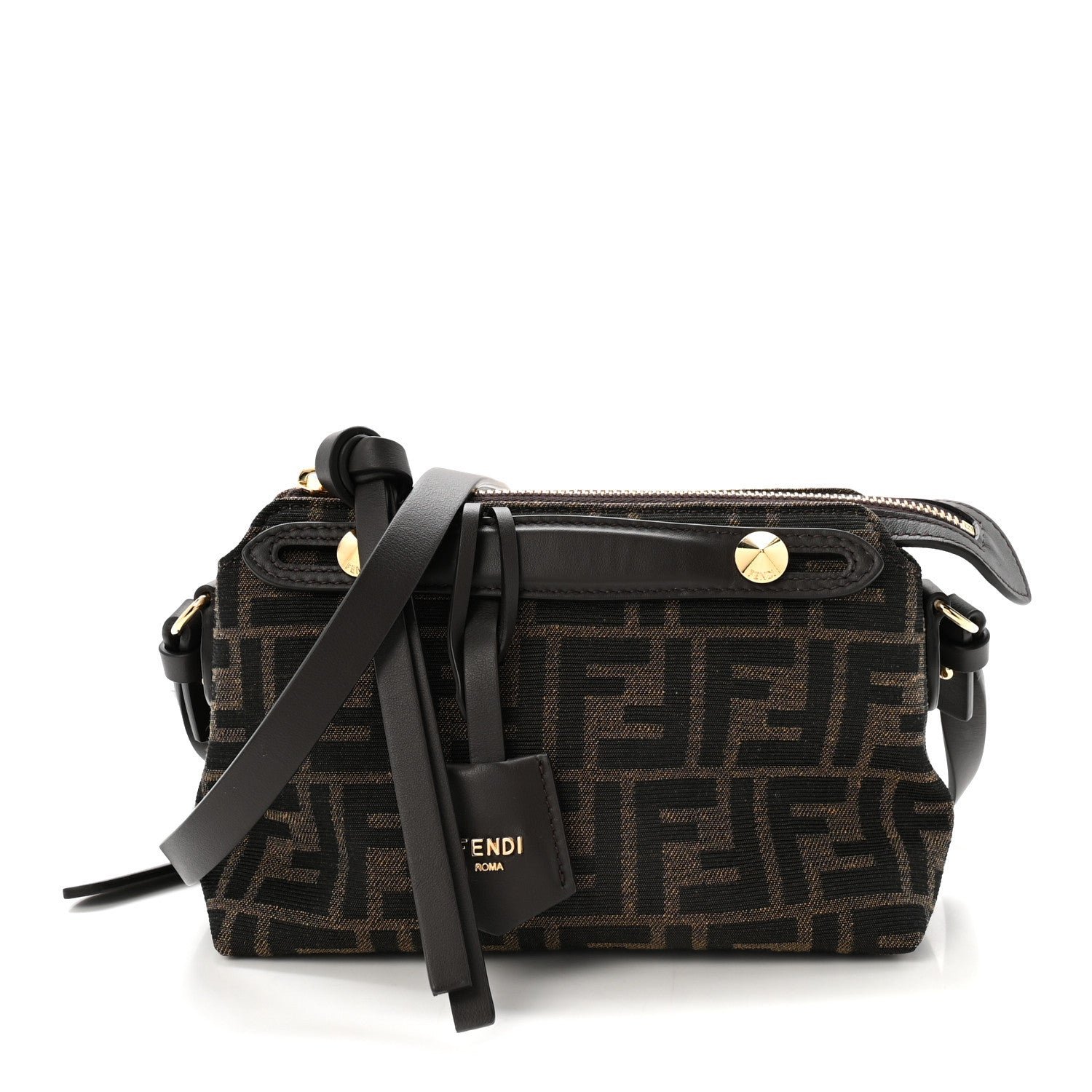 Fendi Vitello Grace Jacquard FF Mini By The Way Boston Bag Tobacco Moro Ebano