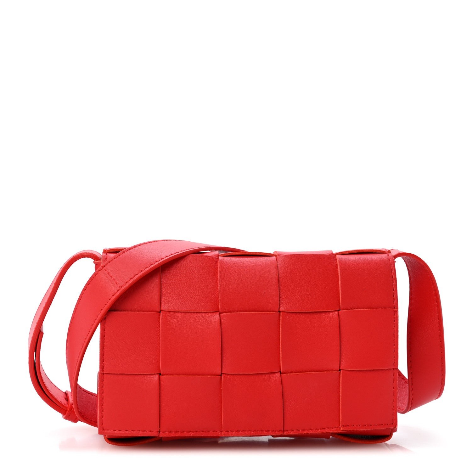 Bottega Veneta Lambskin Maxi Intrecciato Small Cassette Crossbody Bag Redstone