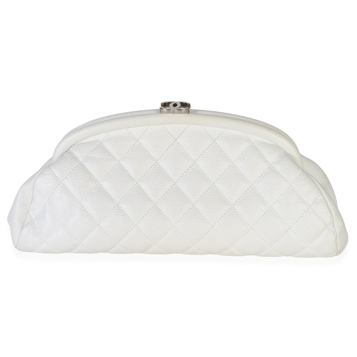 White Quilted Caviar Timeless Clutch