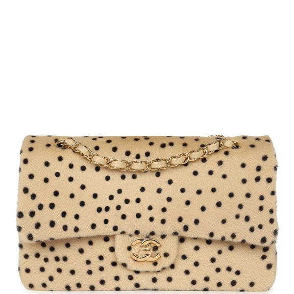 Chanel "Cheetah Print" Medium Flap Bag Light Beige Calf Hair and Black Lambskin Gold Hardware