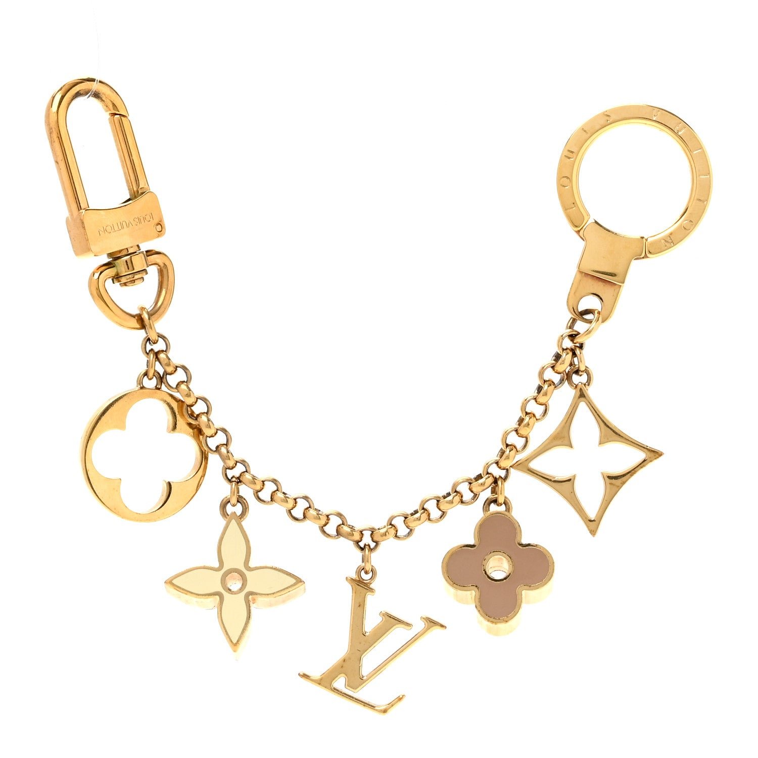 Brass Enamel Fleur De Monogram Bag Charm Chain Gold