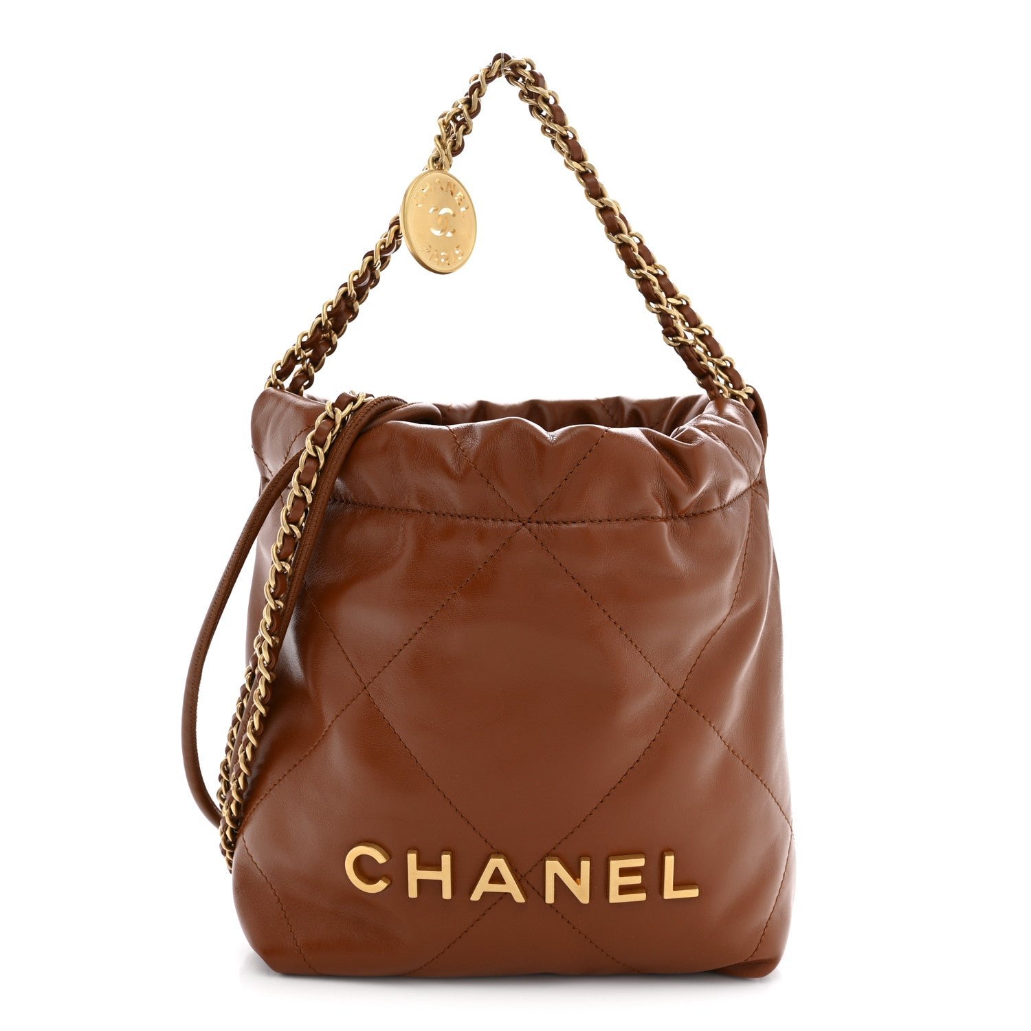 Chanel Shiny Calfskin Quilted Mini Chanel 22 Light Brown