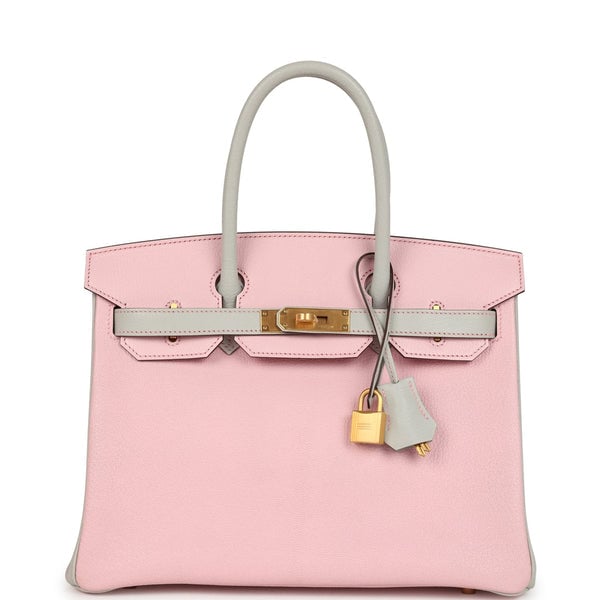 Hermes Pre-owned Hermes Special Order (HSS) Birkin 30 Rose Sakura and Gris Perle Chevre Brushed Gold Hardware