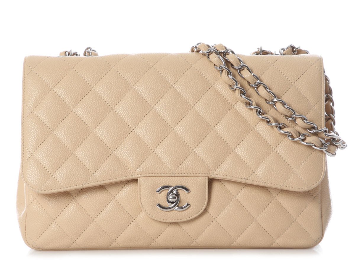 Chanel Jumbo Beige Quilted Caviar Classic Single Flap