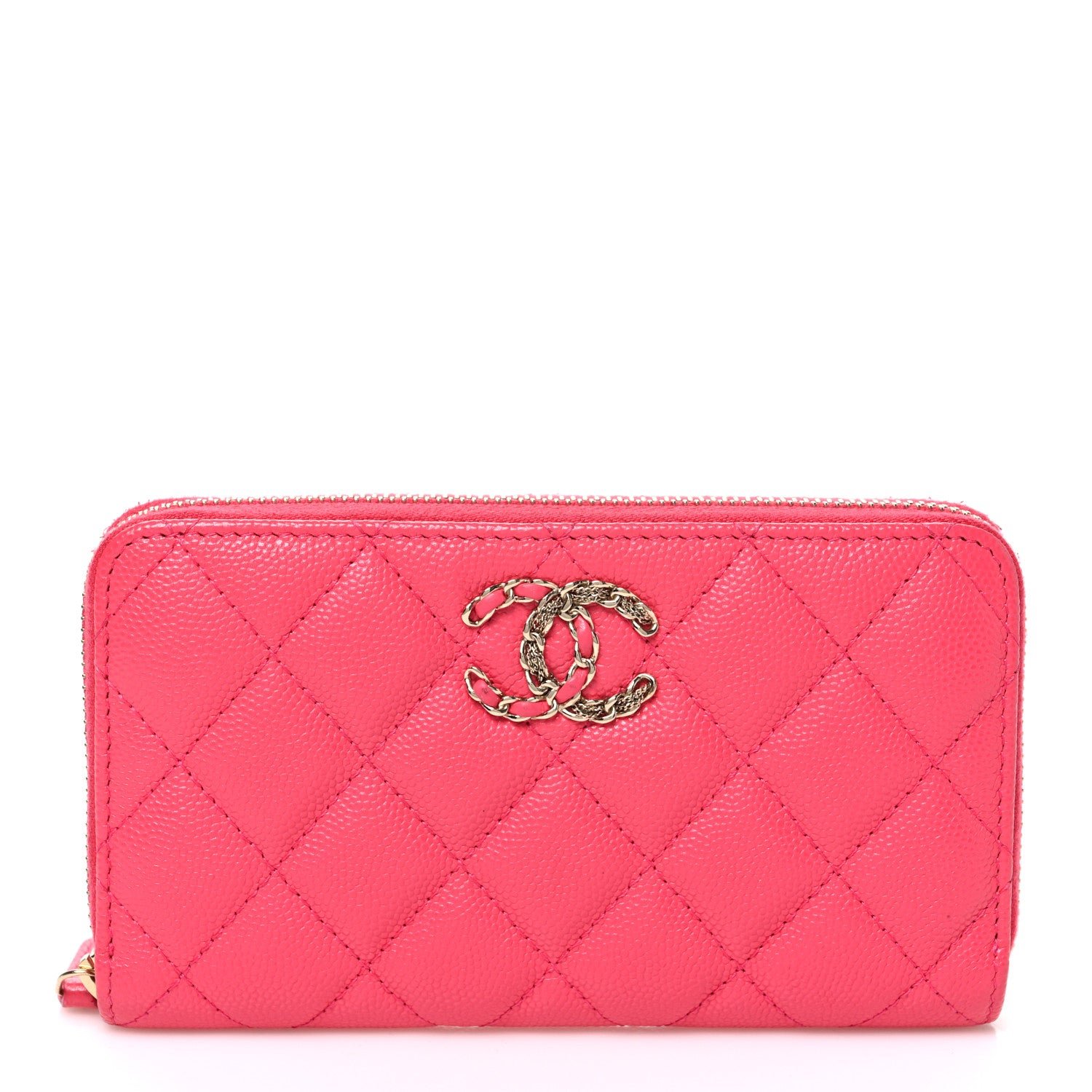 Chanel Caviar Quilted Small French New Wave Zip Around Wallet Pink