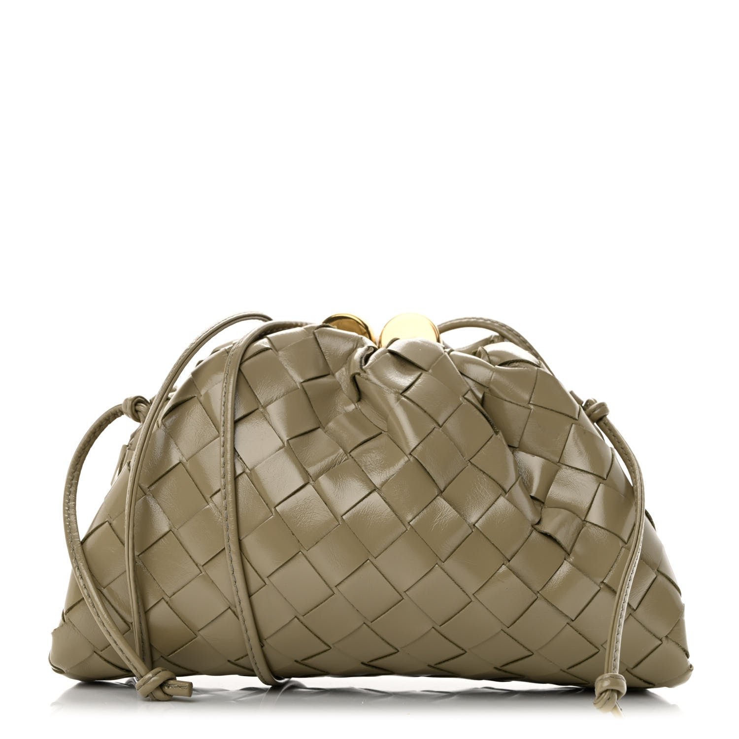 Bottega Veneta Patent Intrecciato The Mini Pouch Travertine