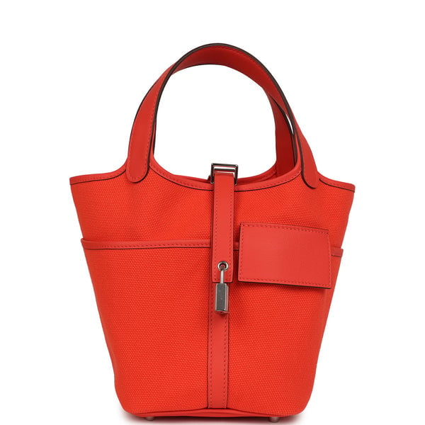 Hermes Picotin Cargo 18 Orange Field Swift and Toile Canvas Palladium Hardware
