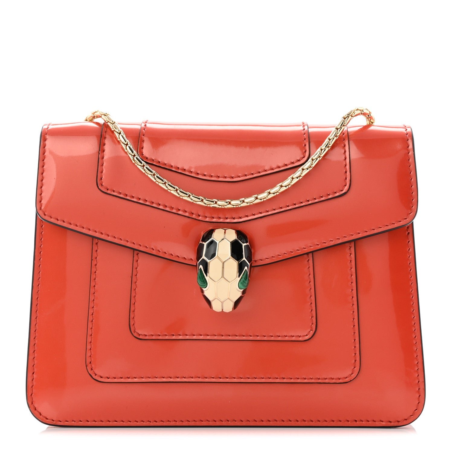 Bulgari Metallic Calfskin Small Serpenti Forever Snake Strap Crossbody Bag Orange