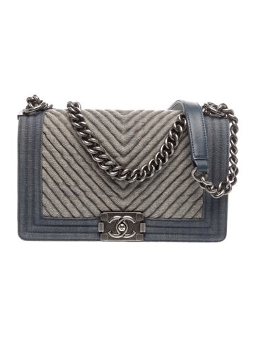 Medium Denim Chevron Boy Bag