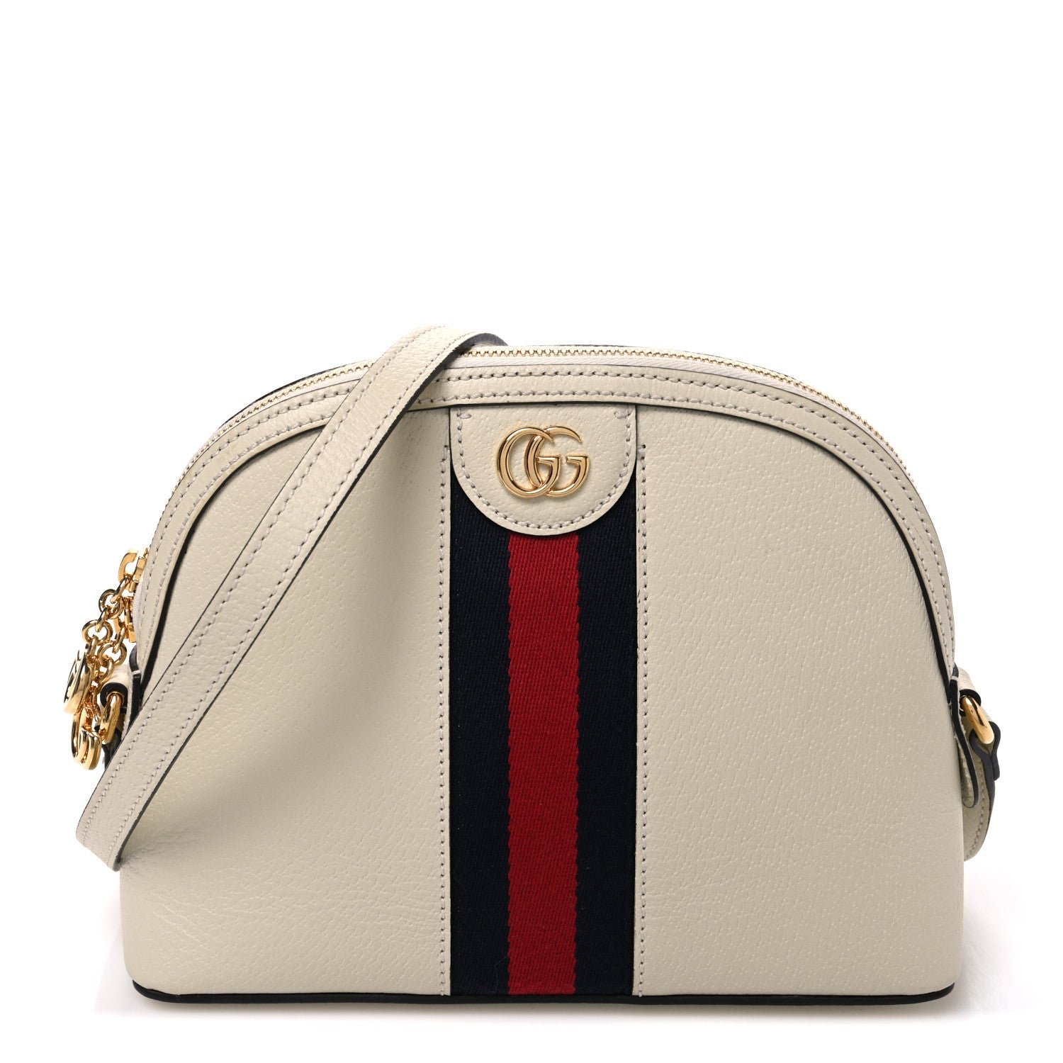 Gucci Textured Dollar Calfskin Web Small Ophidia Dome Shoulder Bag Mystic White