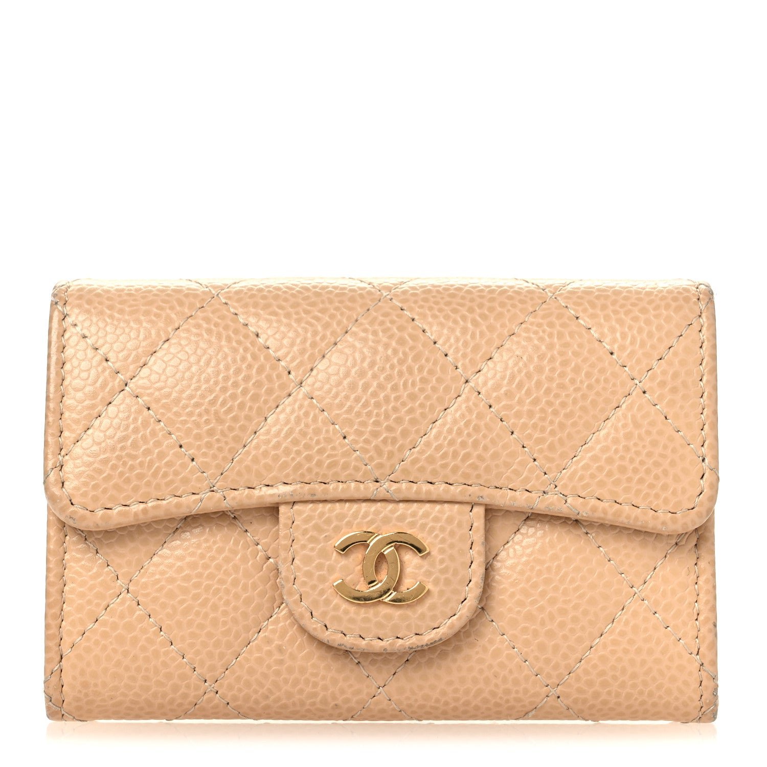 Chanel Caviar Quilted Flap Card Holder Wallet Beige
