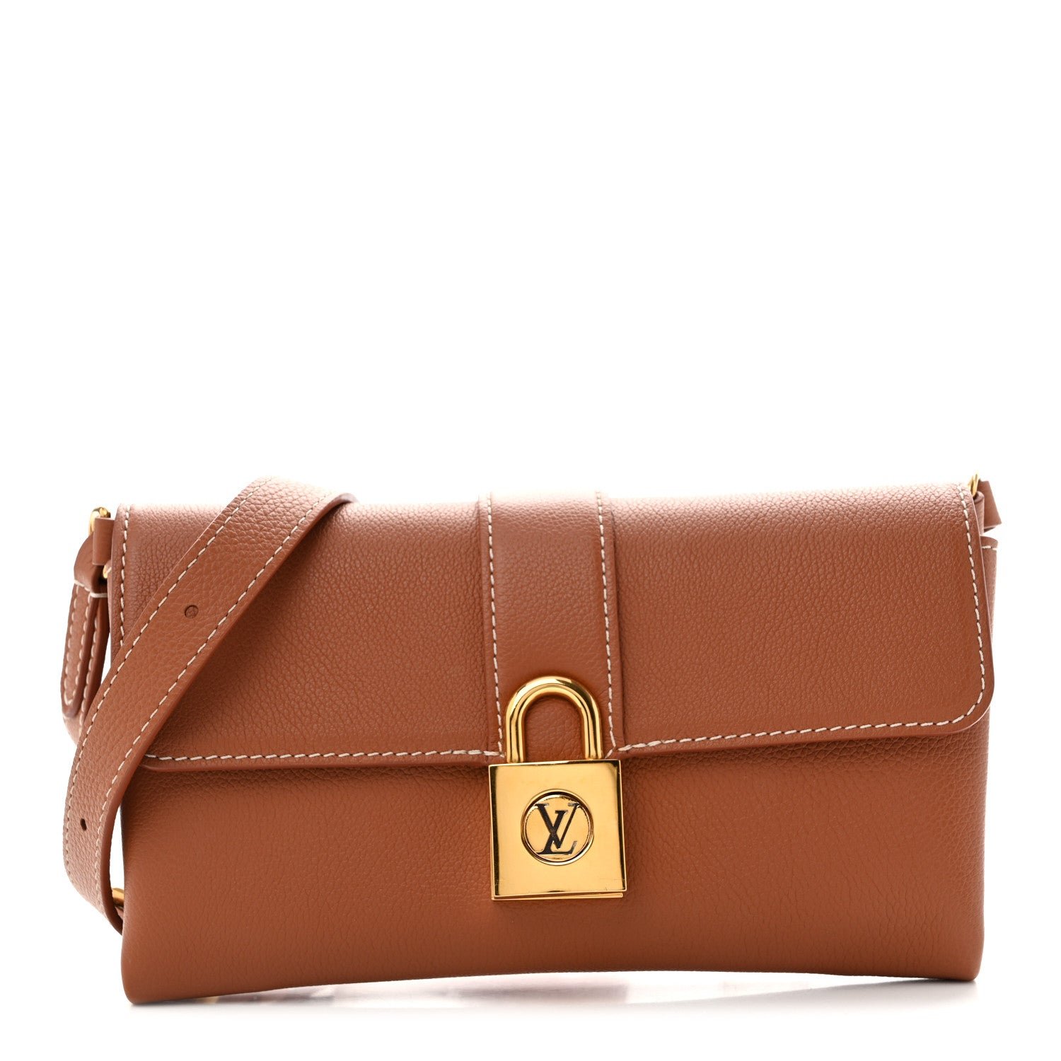 Louis Vuitton Grained Calfskin Low Key Wallet On Chain Cognac